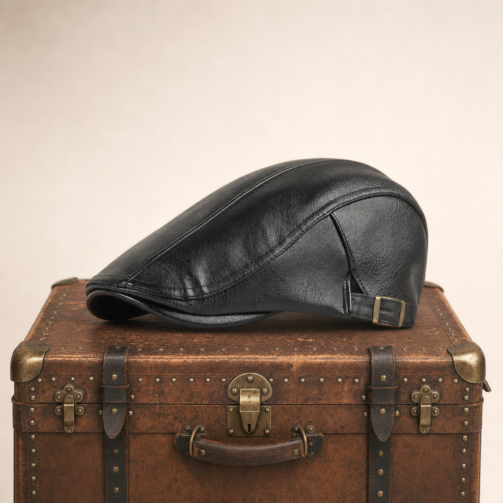 Heritage Leather Cap — STIRLING — Coal Black