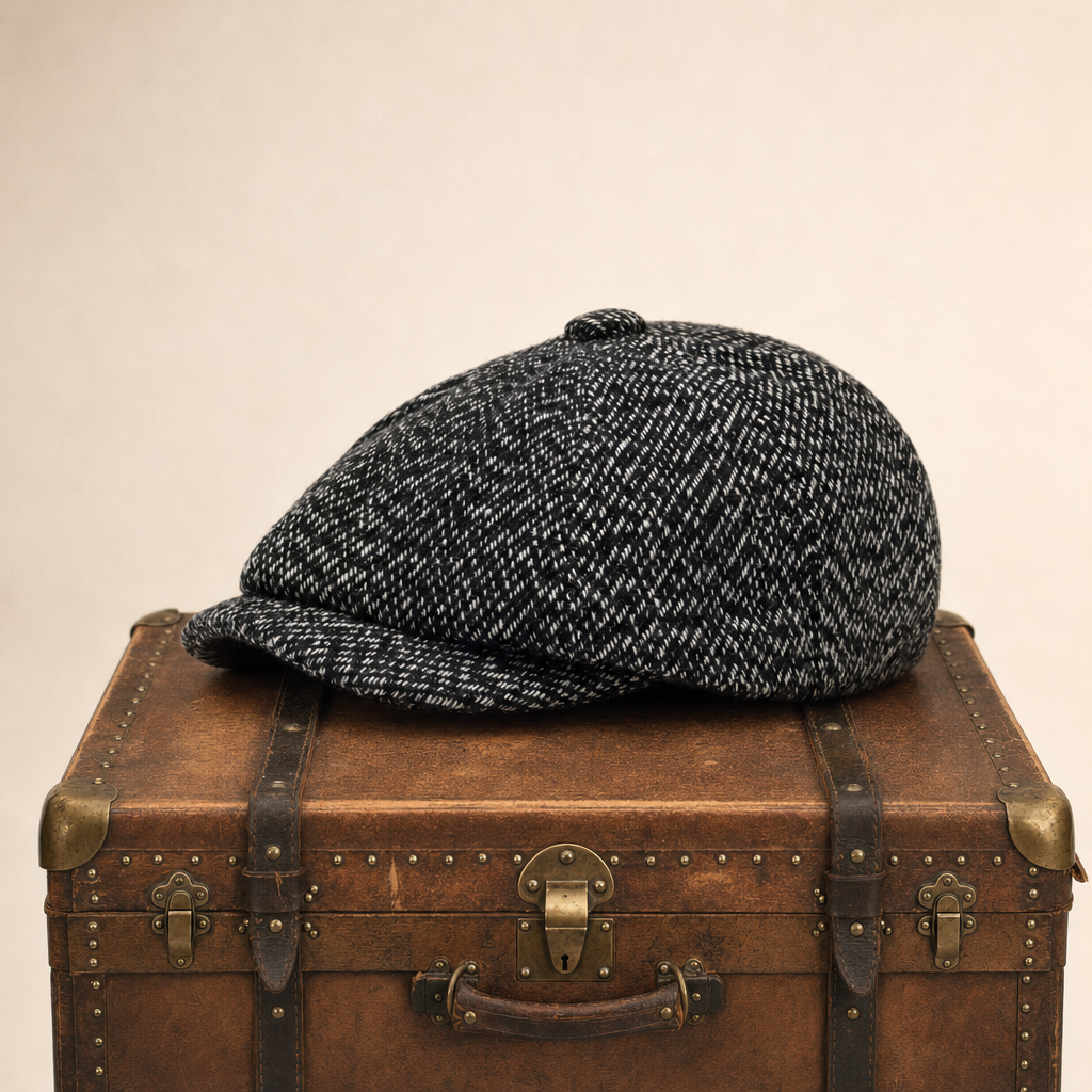 Tweed Newsboy Cap — CONWY — Coal Black