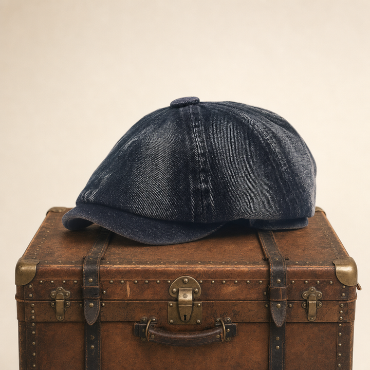 Denim Newsboy Cap — KELSO — Coal Black