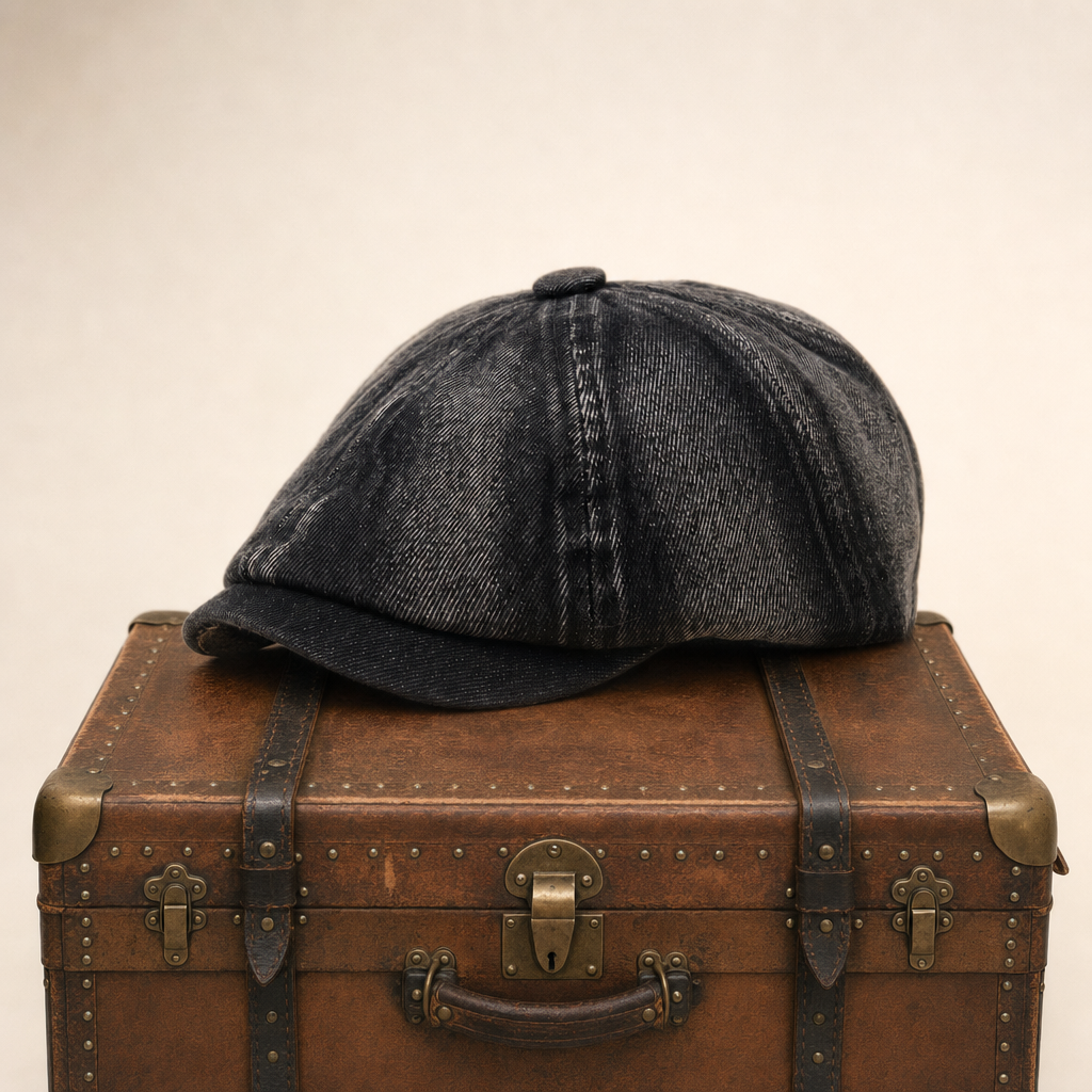 Denim Newsboy Cap — LOMOND — Coal Black