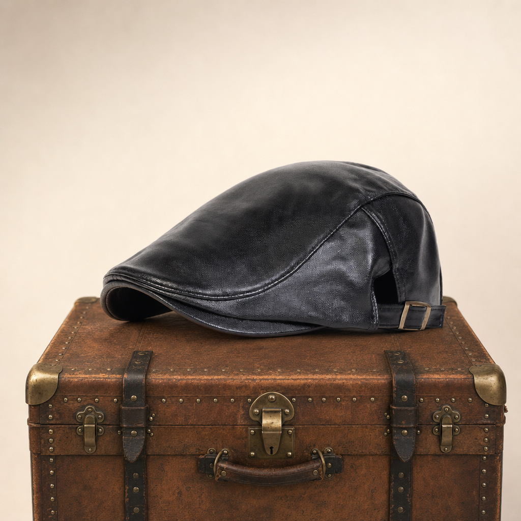 Leather Driver Cap — HAWICK — Coal Black