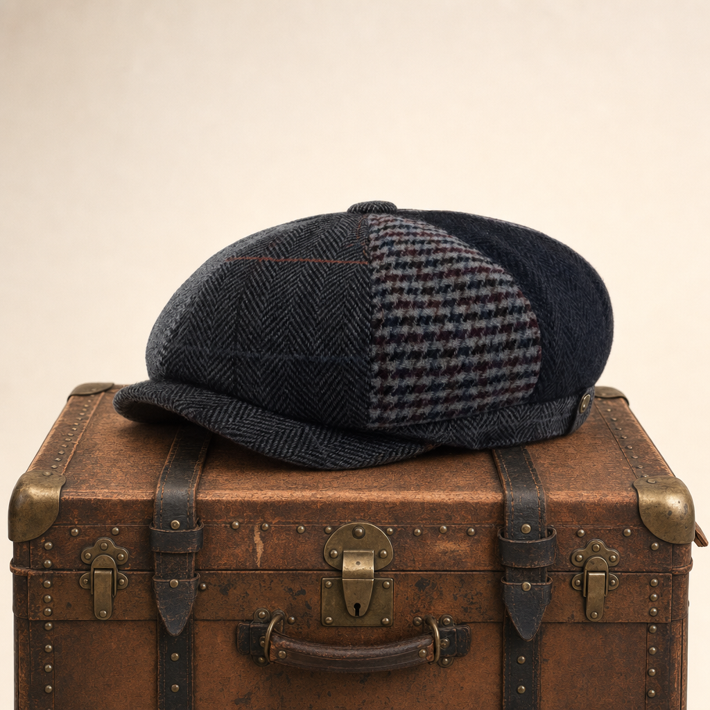 Wool Patchwork Cap — NANTWICH — Coal Black