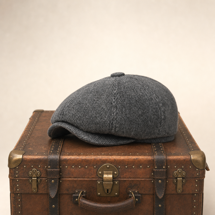 Herringbone Earflap Cap — KIRKCUDBRIGHT — Dark Grey