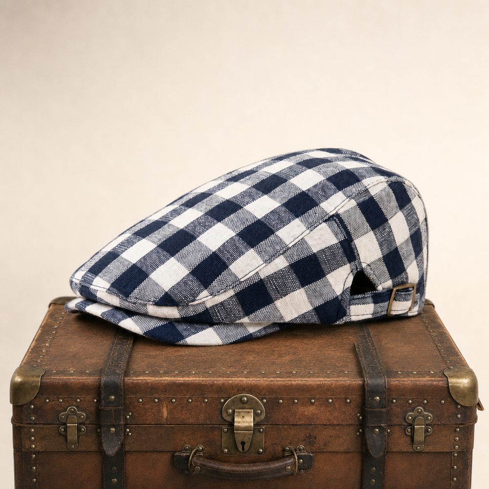 Wool Herringbone Flat Cap — KENDAL — Denim Blue