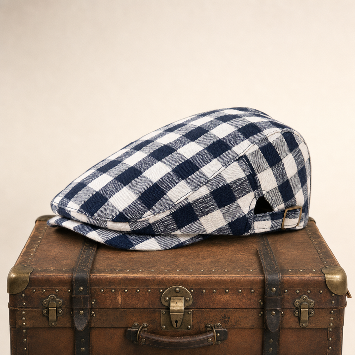 Wool Herringbone Flat Cap — KENDAL — Denim Blue