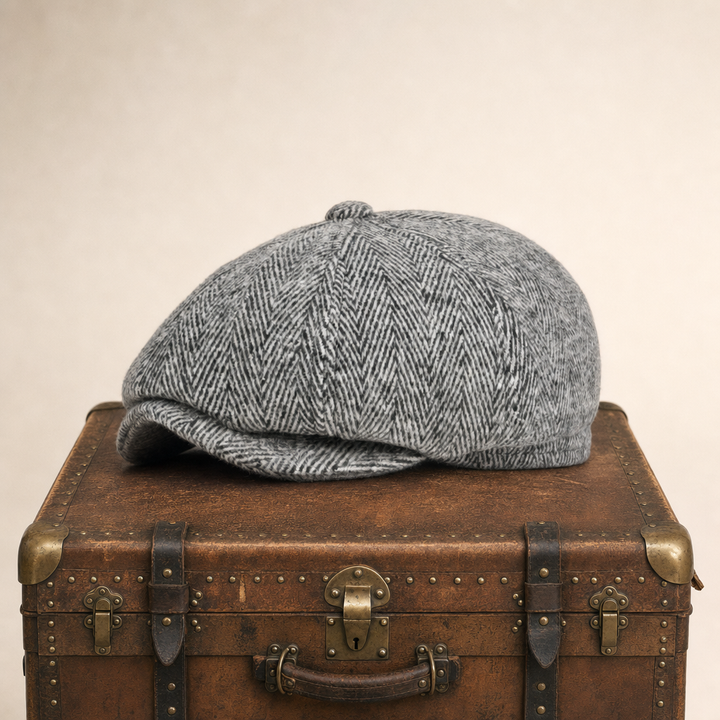 Herringbone Earflap Cap — KIRKCUDBRIGHT — Light Grey