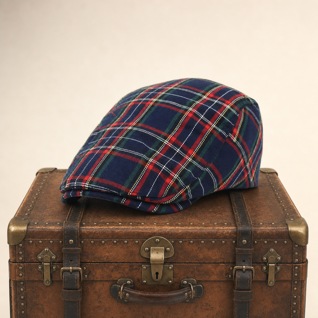 Festive Plaid Cap — DUNKELD — Navy