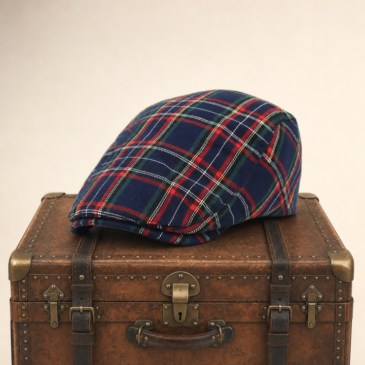 Festive Plaid Cap — DUNKELD — Navy