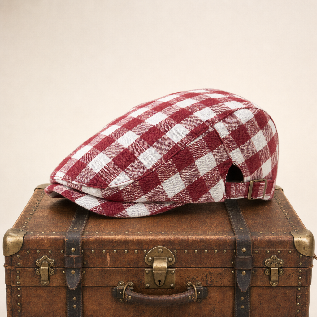 Wool Herringbone Flat Cap — KENDAL — Red
