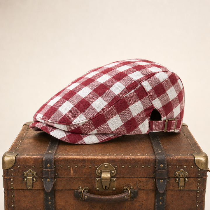 Wool Herringbone Flat Cap — KENDAL — Red