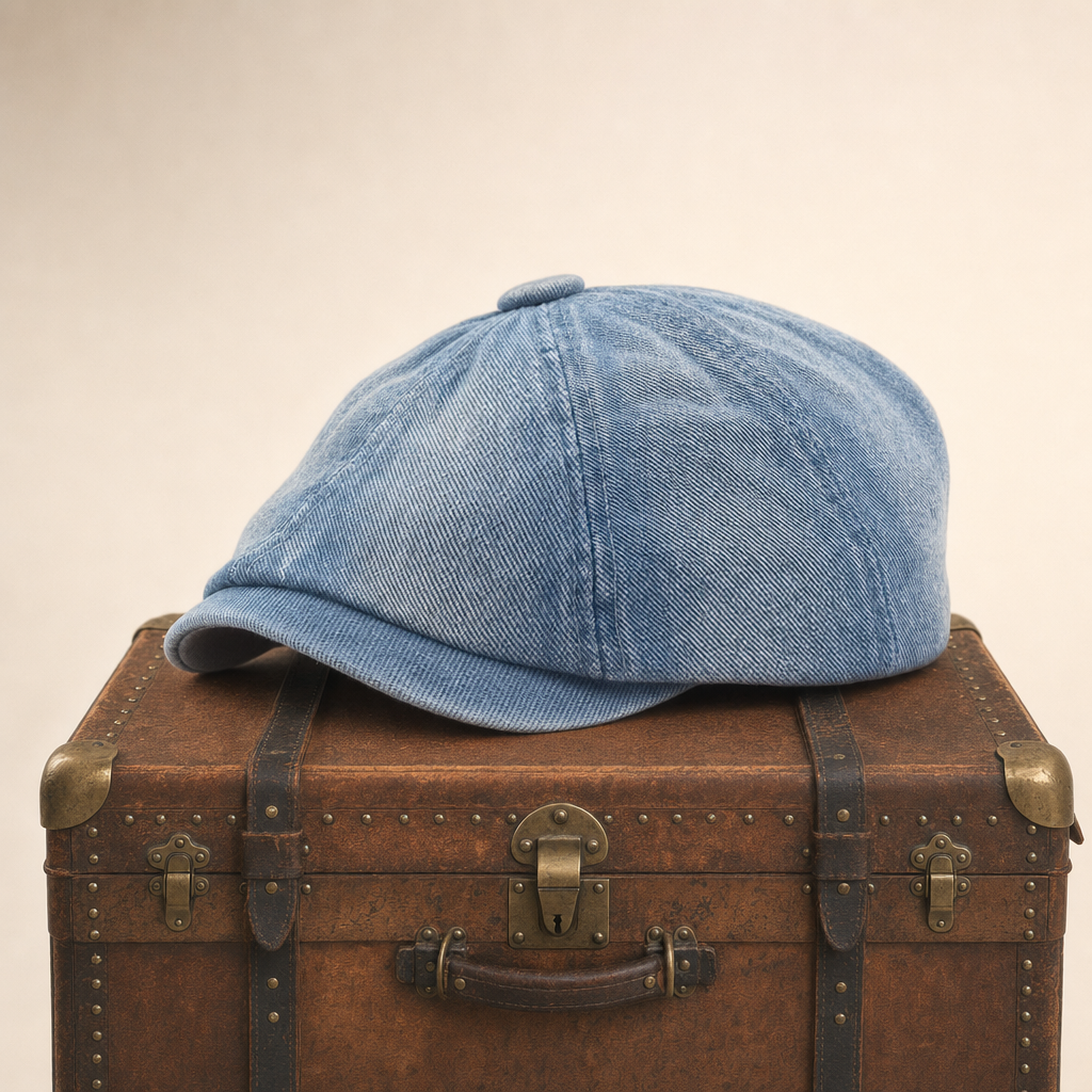 Denim Newsboy Cap — KELSO — Sky Blue