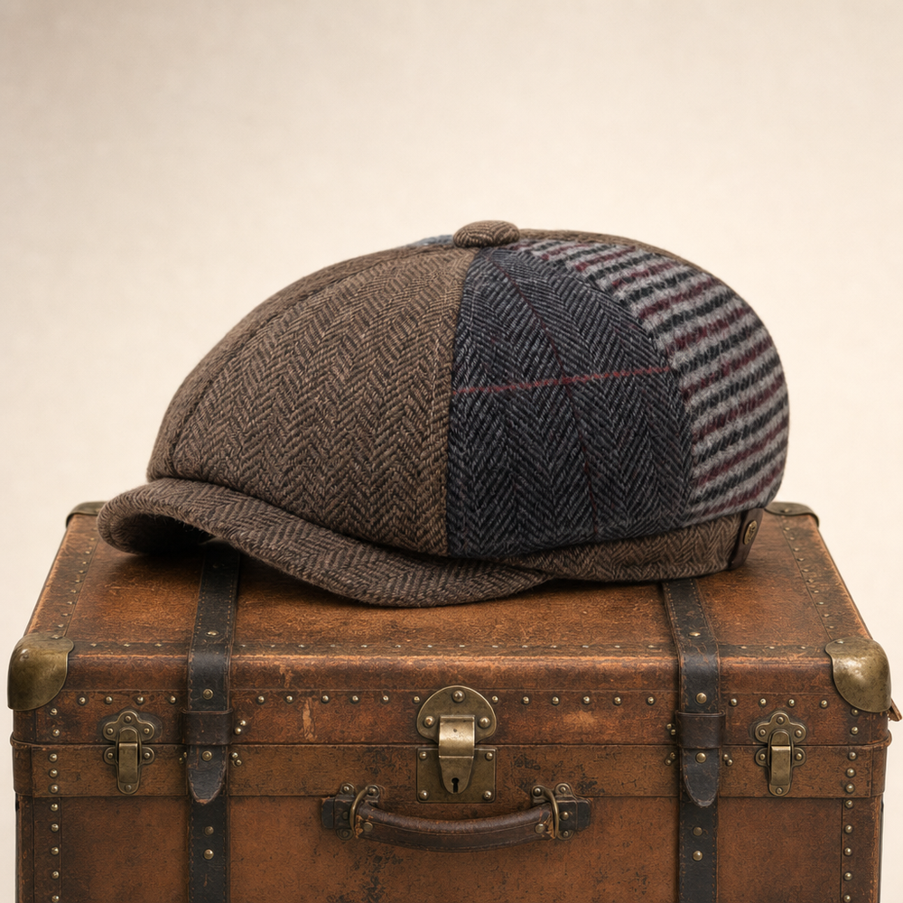 Wool Patchwork Cap — MALHAM — Tobacco Brown