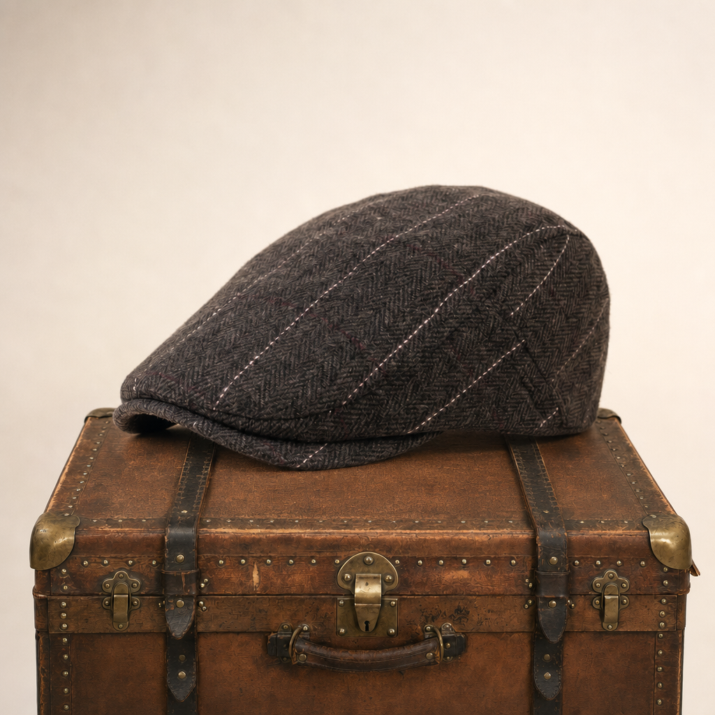 Pinstripe Herringbone Cap — GALWAY — Tobacco Brown
