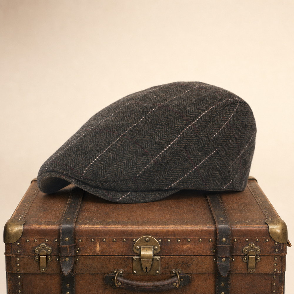 Pinstripe Herringbone Cap — APPLEBY — Tobacco Brown