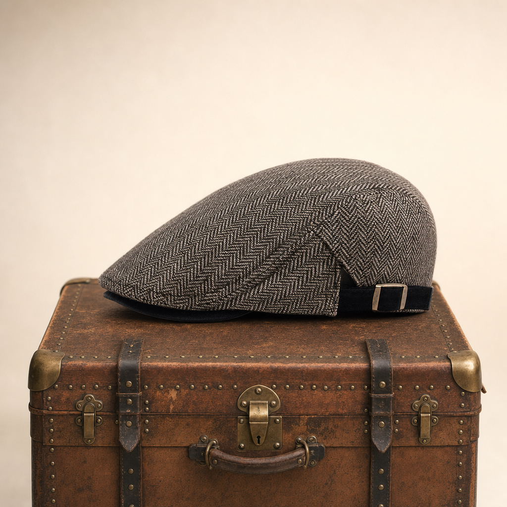 Herringbone Wool Driver Cap — JEDBURGH — Tobacco Brown