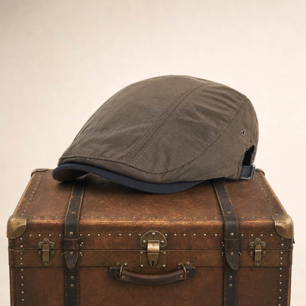 Pinstripe Cotton Cap — BRAMPTON — Tobacco Brown