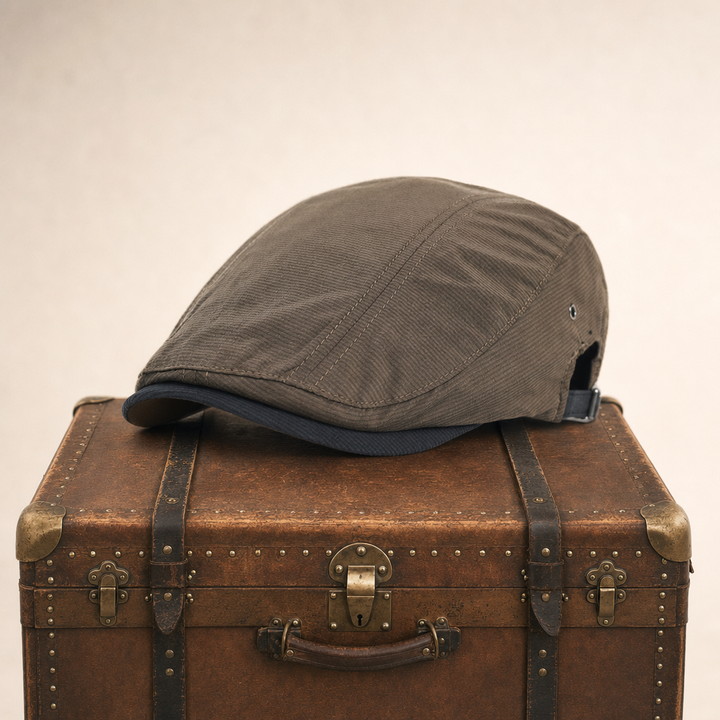 Pinstripe Cotton Cap — BRAMPTON — Tobacco Brown