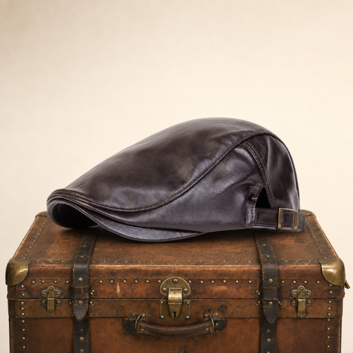 Leather Driver Cap — HAWICK — Tobacco Brown