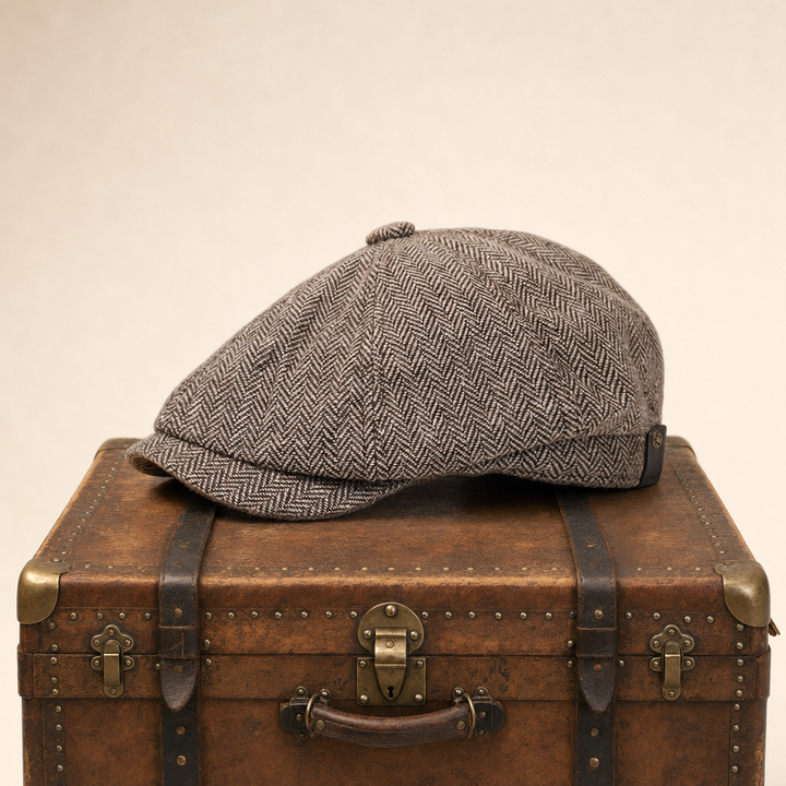 Herringbone Wool Cap — DUMFRIES — Tobacco Brown
