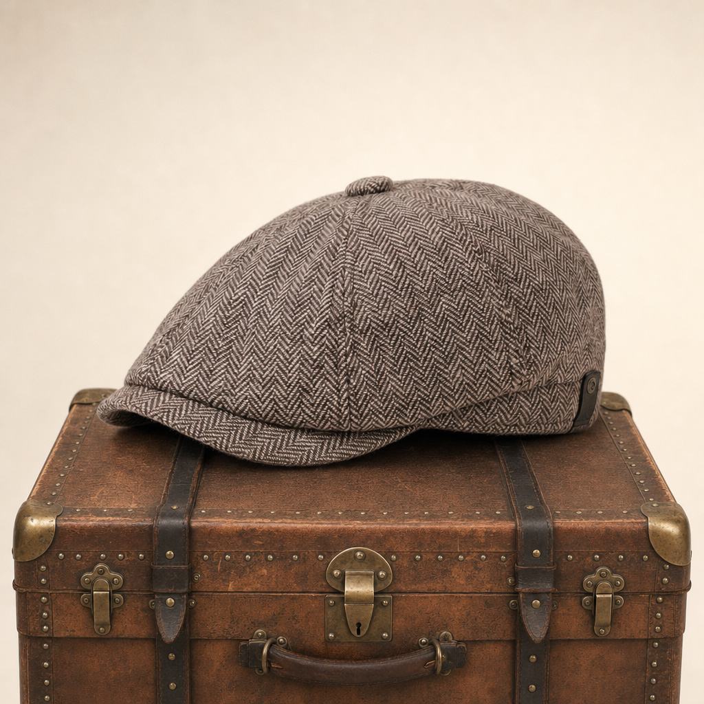 Herringbone Wool Cap — ROSSENDALE — Tobacco Brown