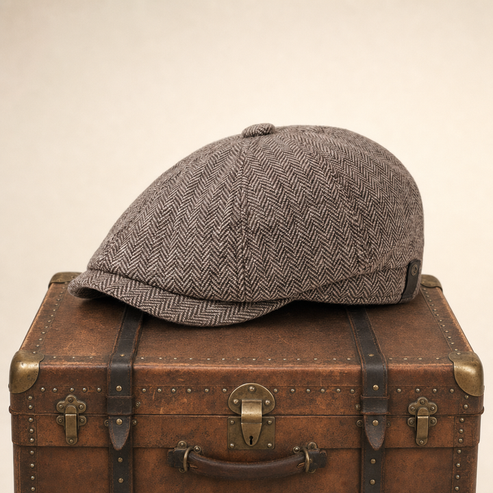 Herringbone Wool Cap — ROSSENDALE — Tobacco Brown