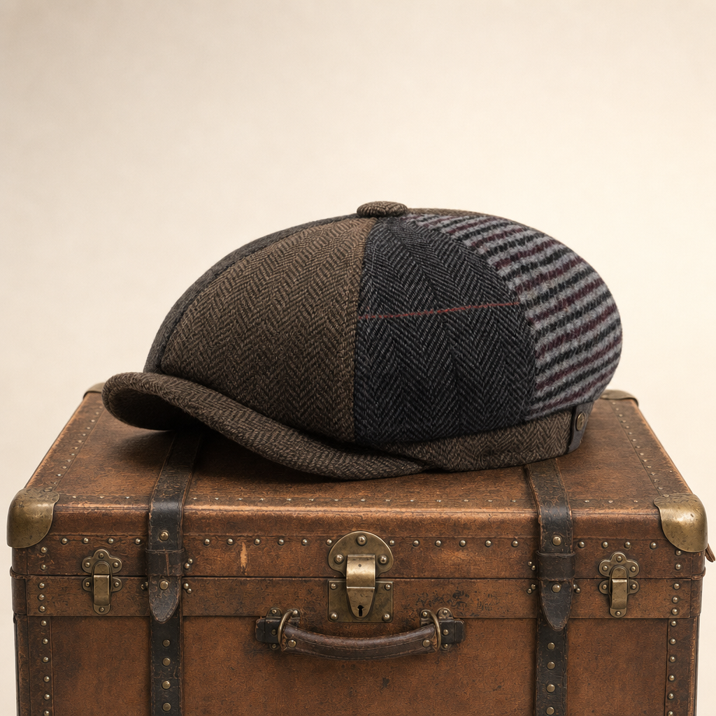 Wool Patchwork Cap — NANTWICH — Tobacco Brown