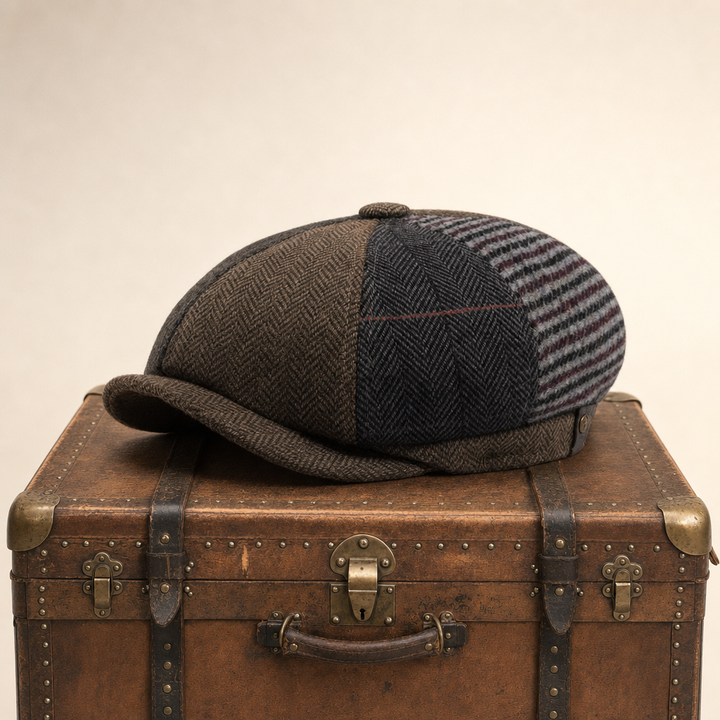 Wool Patchwork Cap — NANTWICH — Tobacco Brown