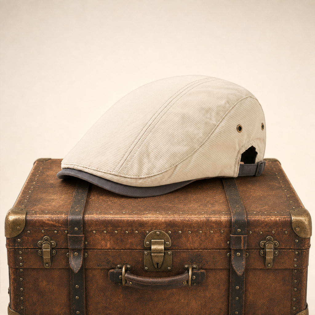 Pinstripe Cotton Cap — MARSDEN — White