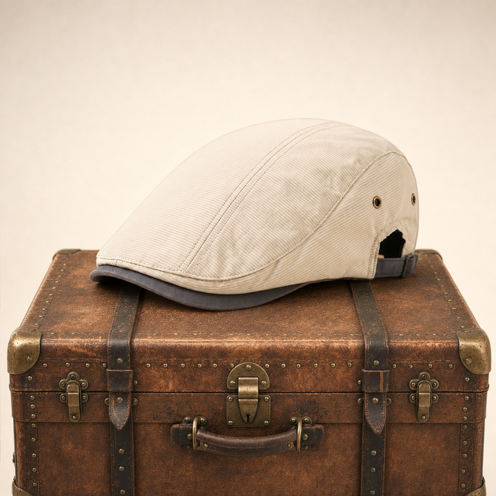 Pinstripe Cotton Cap — MARSDEN — White